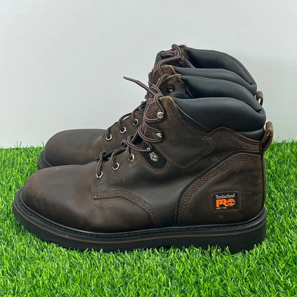 Timberland‎ PRO Mens Brown Leather Steel Toe Work Boots Size 12
